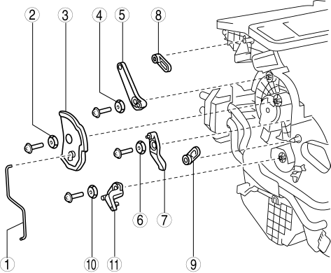 Mazda 2. AIRFLOW MODE LINK SET REMOVAL/INSTALLATION