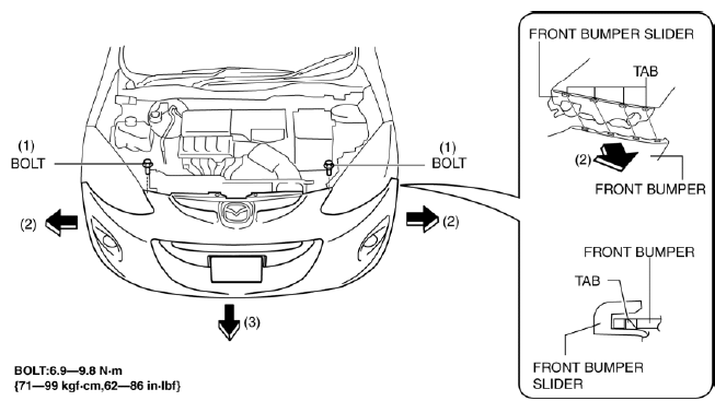 Mazda 2. FRONT BUMPER REMOVAL/INSTALLATION