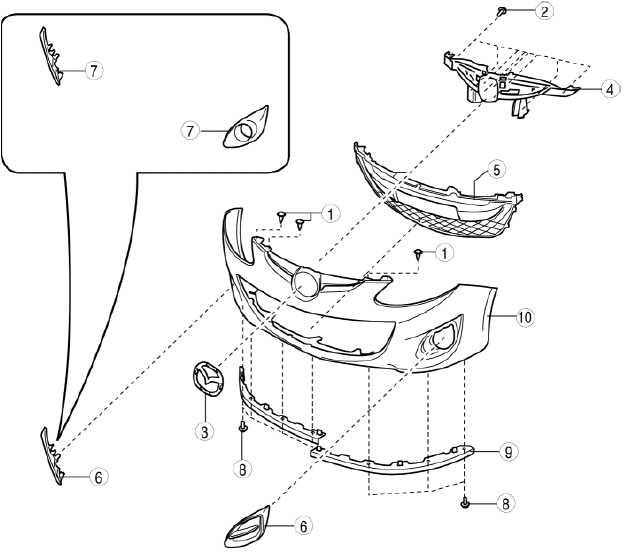 Mazda 2. FRONT BUMPER DISASSEMBLY/ASSEMBLY