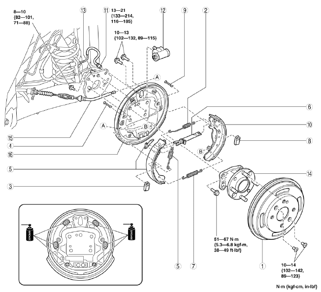 Mazda 2. REAR BRAKE (DRUM) REMOVAL/INSTALLATION