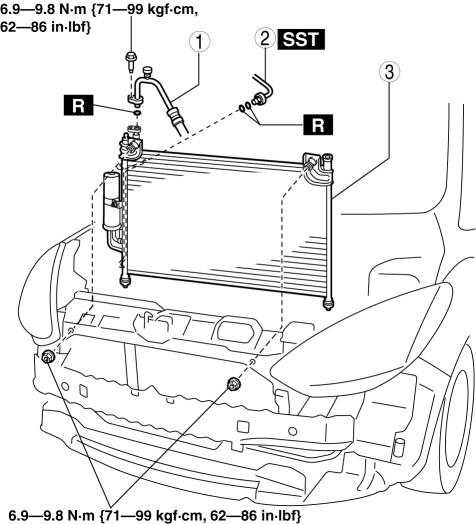 Mazda 2. CONDENSER REMOVAL/INSTALLATION