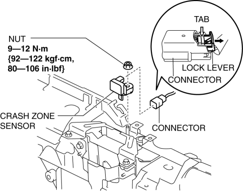 Mazda 2. CRASH ZONE SENSOR REMOVAL/INSTALLATION