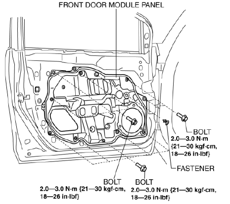 Mazda 2. FRONT DOOR MODULE PANEL REMOVAL/INSTALLATION