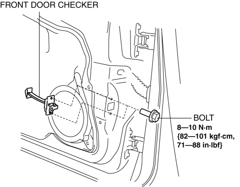Mazda 2. FRONT DOOR CHECKER REMOVAL/INSTALLATION