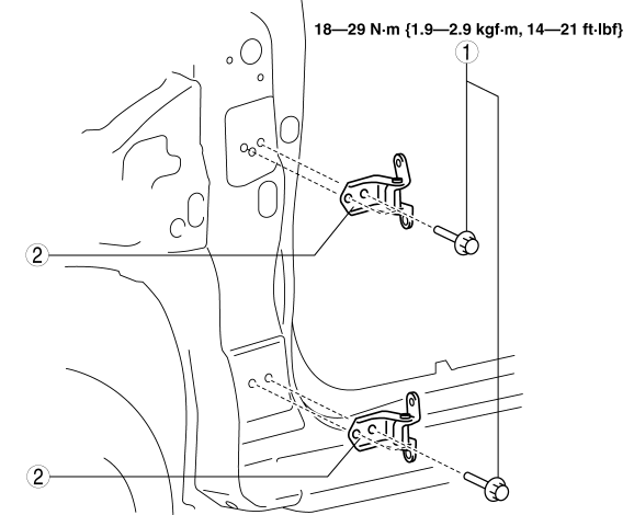 Mazda 2. FRONT DOOR HINGE REMOVAL/INSTALLATION