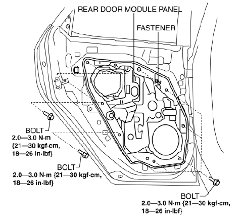 Mazda 2. REAR DOOR MODULE PANEL REMOVAL/INSTALLATION