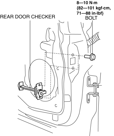 Mazda 2. REAR DOOR CHECKER REMOVAL/INSTALLATION