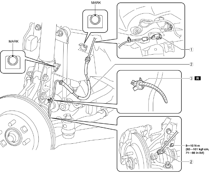 Mazda 2. FRONT ABS WHEEL-SPEED SENSOR REMOVAL/INSTALLATION