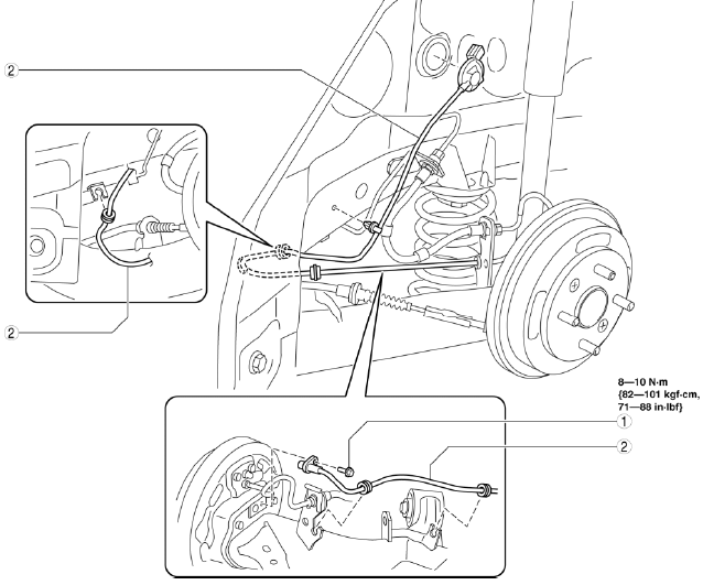 Mazda 2. REAR ABS WHEEL-SPEED SENSOR REMOVAL/INSTALLATION