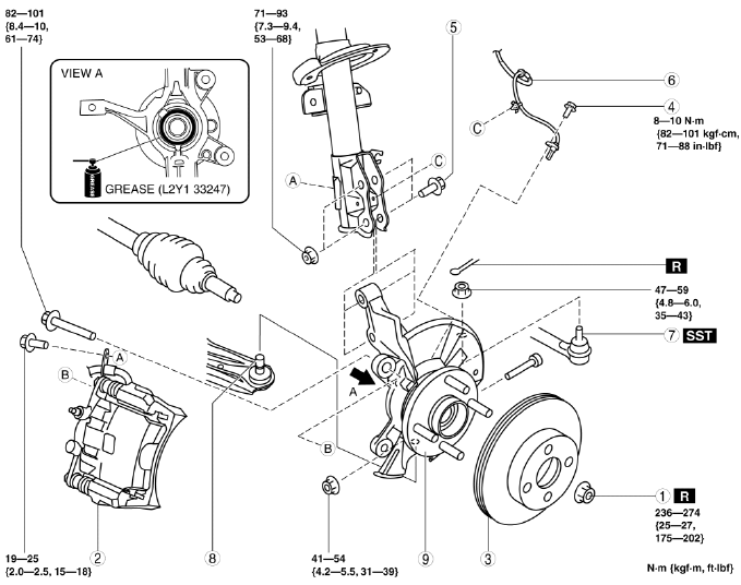 Mazda 2. WHEEL HUB, STEERING KNUCKLE REMOVAL/INSTALLATION