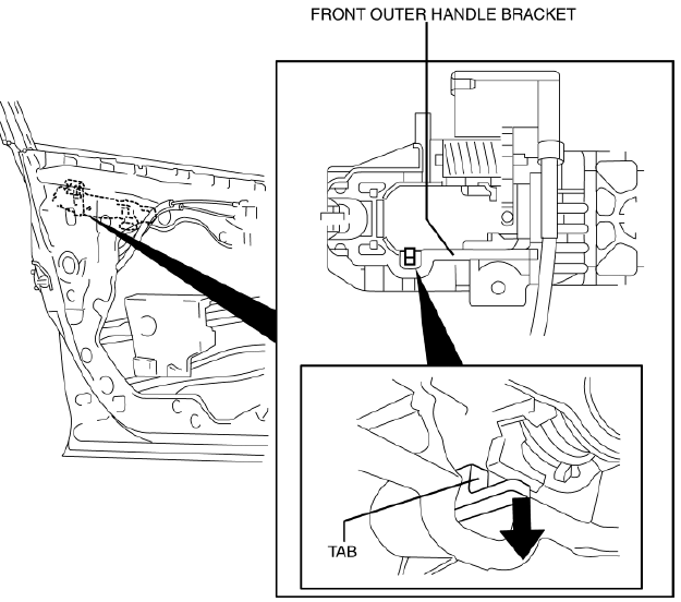 Mazda 2. FRONT DOOR KEY CYLINDER REMOVAL/INSTALLATION