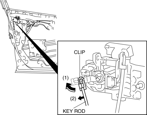 Mazda 2. FRONT DOOR LATCH AND LOCK ACTUATOR REMOVAL/INSTALLATION