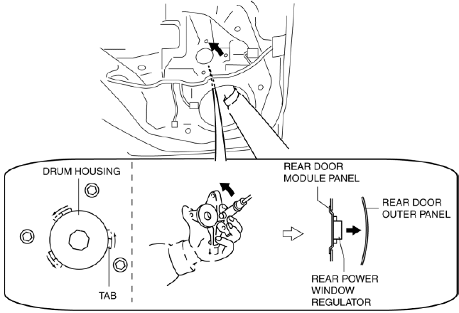 Mazda 2. REAR POWER WINDOW REGULATOR REMOVAL/INSTALLATION