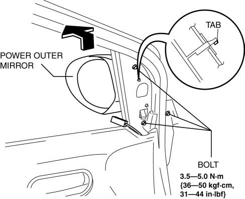 Mazda 2. POWER OUTER MIRROR REMOVAL/INSTALLATION