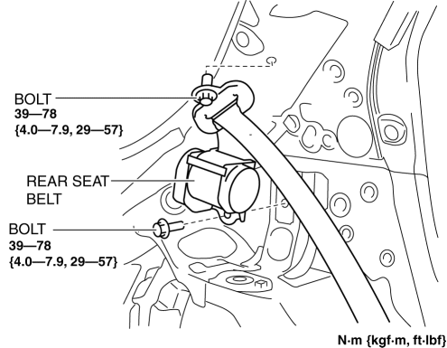 Mazda 2. REAR SEAT BELT REMOVAL/INSTALLATION