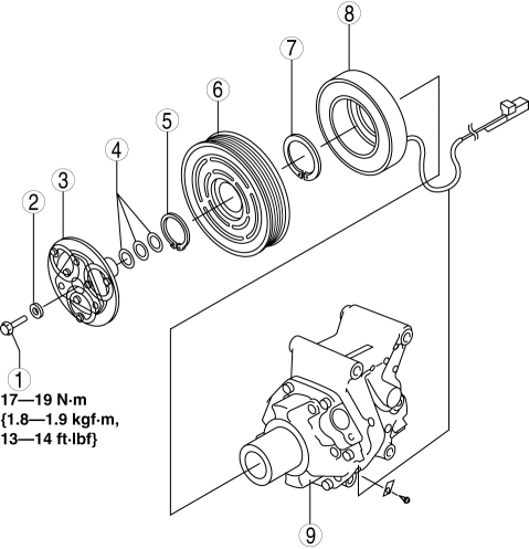 Mazda 2. MAGNETIC CLUTCH DISASSEMBLY/ASSEMBLY