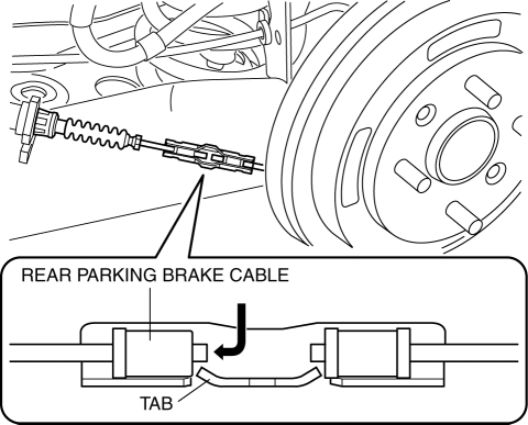 Mazda 2. REAR PARKING BRAKE CABLE REMOVAL/INSTALLATION