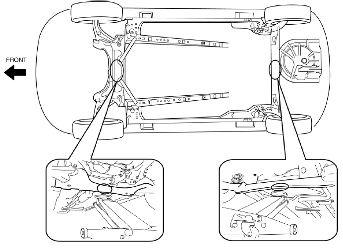 Mazda 2. Jacking Positions, Vehicle Lift (2 Supports) and Safety Stand (Rigid Rack) Positions