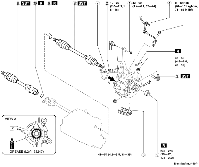 Mazda 2. DRIVE SHAFT REMOVAL/INSTALLATION