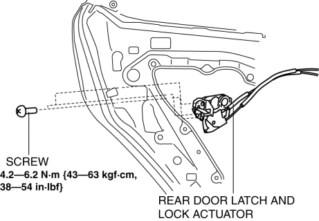 Mazda 2. REAR DOOR LATCH AND LOCK ACTUATOR REMOVAL/INSTALLATION