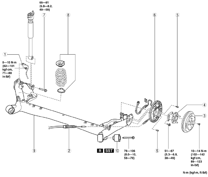 Mazda 2. TORSION BEAM AXLE REMOVAL/INSTALLATION