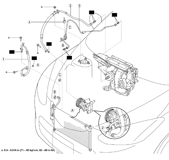 Mazda 2. REFRIGERANT LINE REMOVAL/INSTALLATION