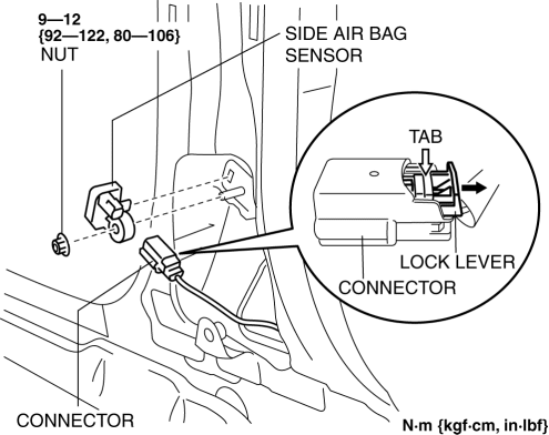 Mazda 2. SIDE AIR BAG SENSOR REMOVAL/INSTALLATION